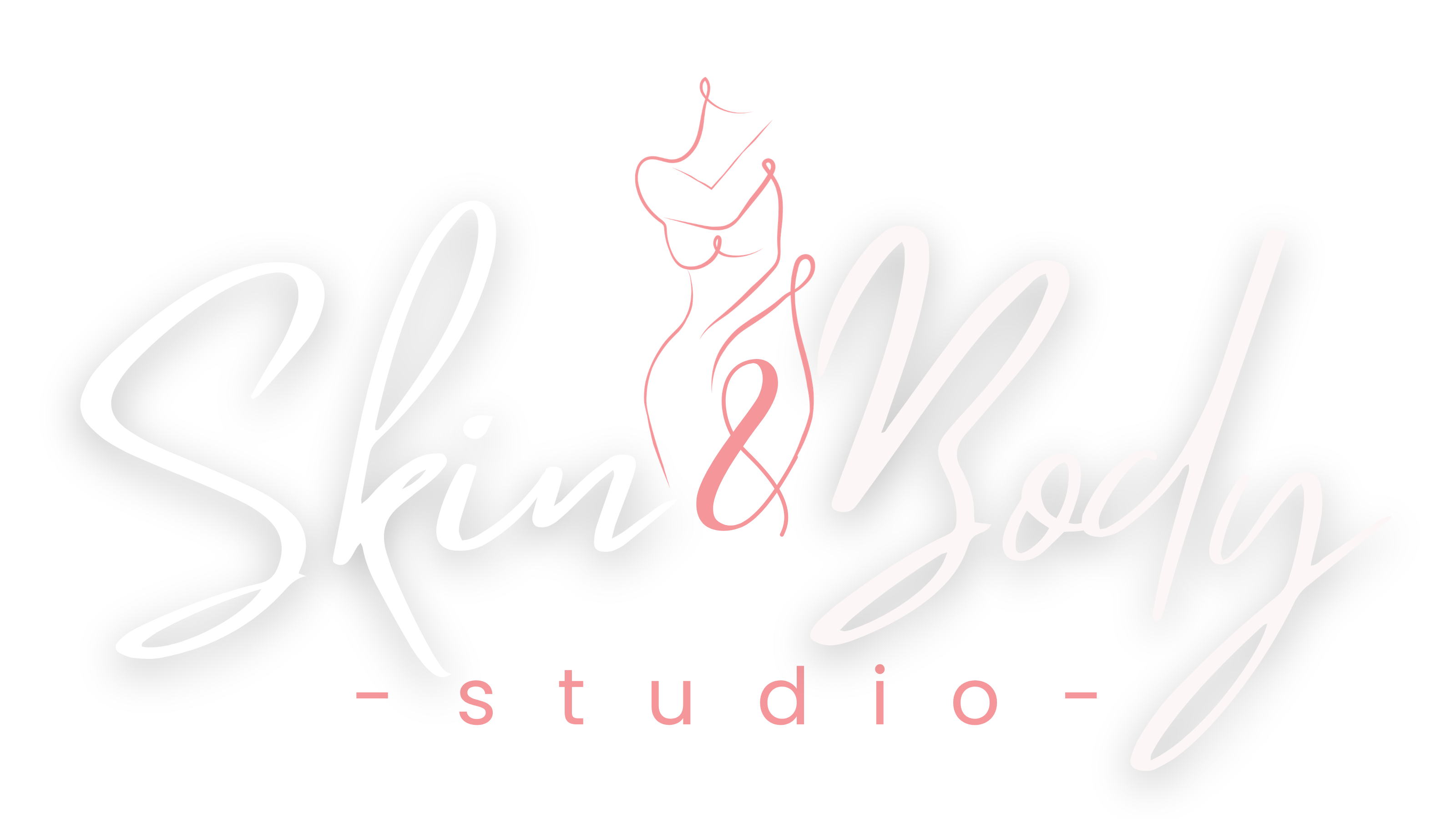 Reversed Skin & Body Studio identity on a muted mauve background