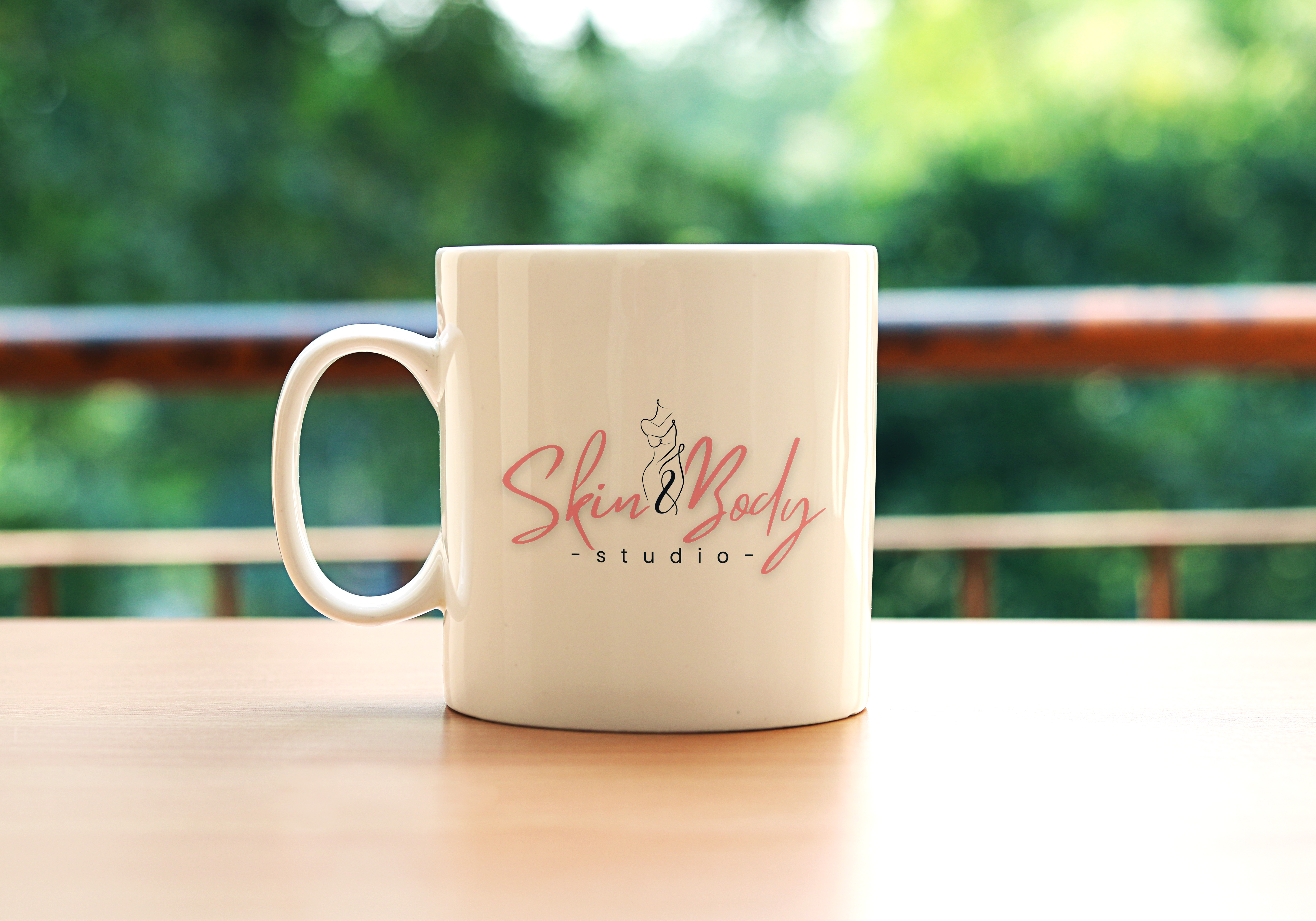 Hospitality mug concept carrying the Skin and Body Studio identity